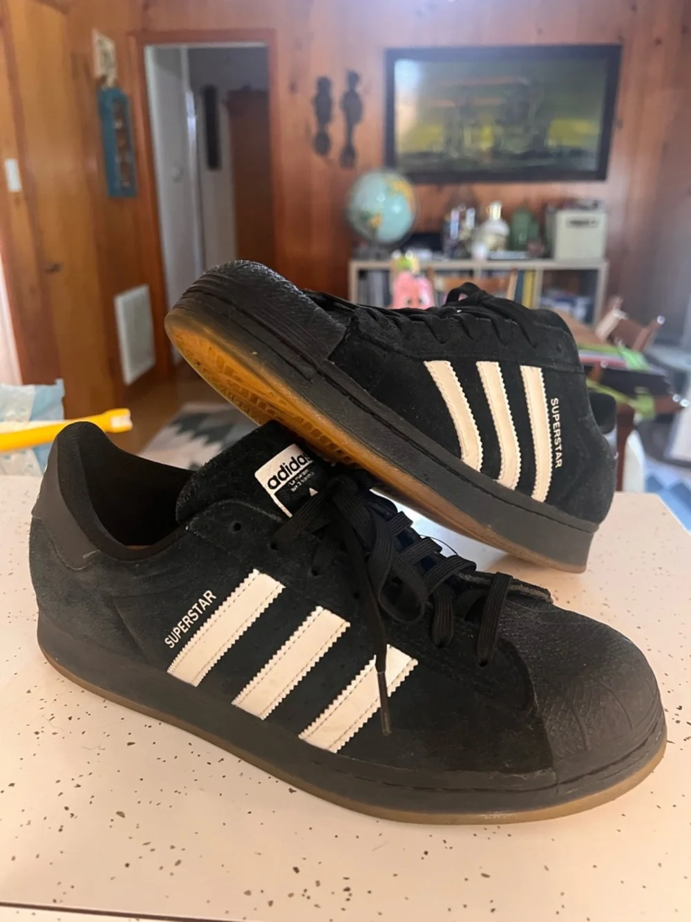 adidas Superstar ADV Black & White Suede Sneakers - Picture 1 of 6